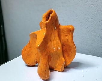 Creative Sculpture Vase. Organic Starfish Vase. Art Statue Vase. Creative Art Ceramic. Clay Craft. Orange art objects. Abstract Ceramic Vase