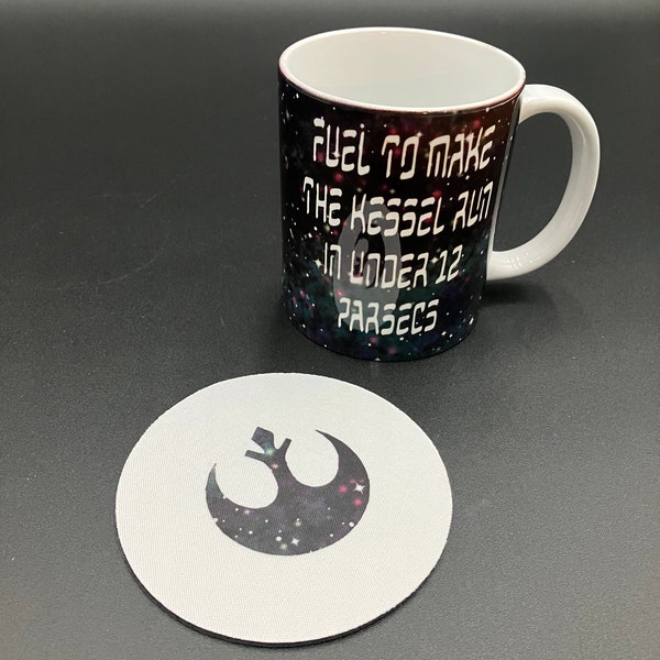 Star Wars  inspired coffee mug and coaster set “Fuel to make the Kessel run in under 12 parsecs”