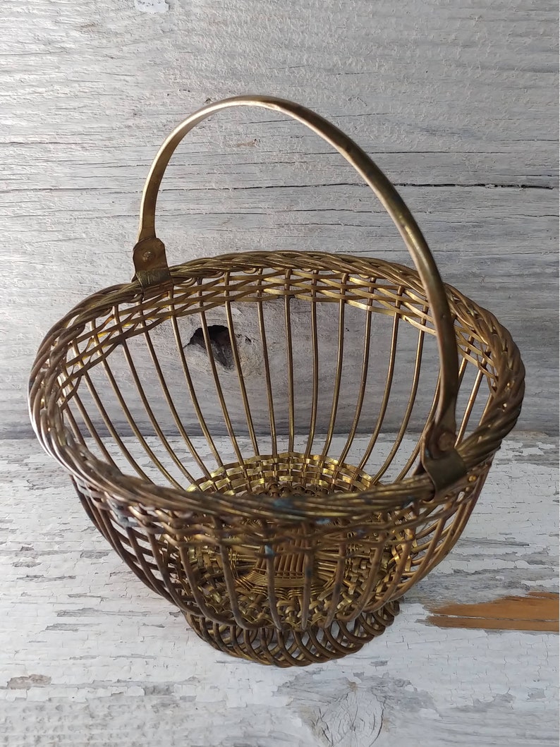 Vintage Brass Woven Wire Basket w/ Handle Home Décor Wedding Etsy