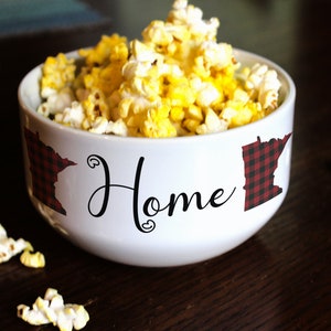 Personalized Buffalo Plaid State Popcorn Bowl | Snack Bowl | Cereal Bowl | Soup Bowl | Perfect Christmas Gift | Birthday Gift | Name