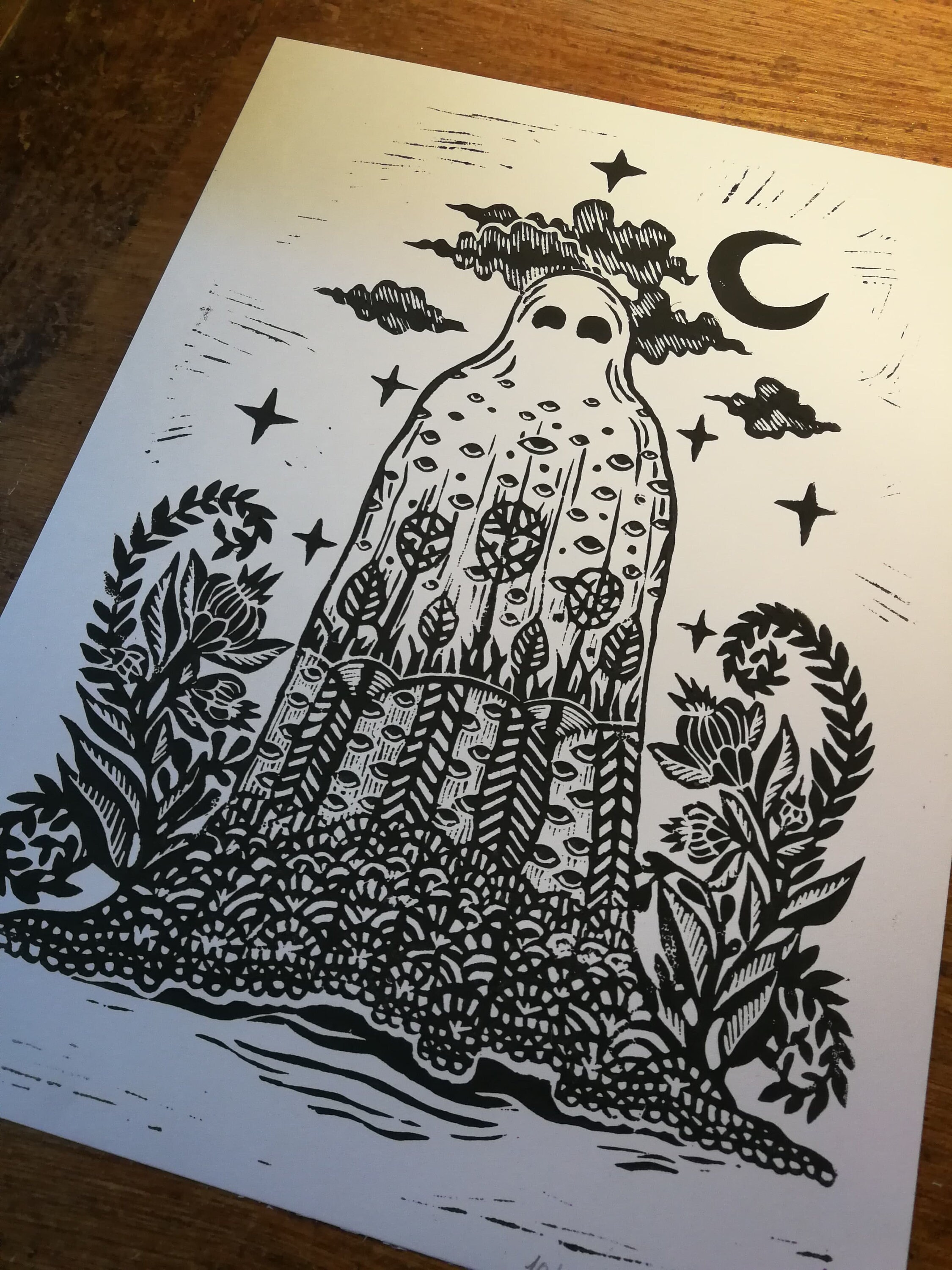 Linogravure Ghost Planet Création Originale By Nell