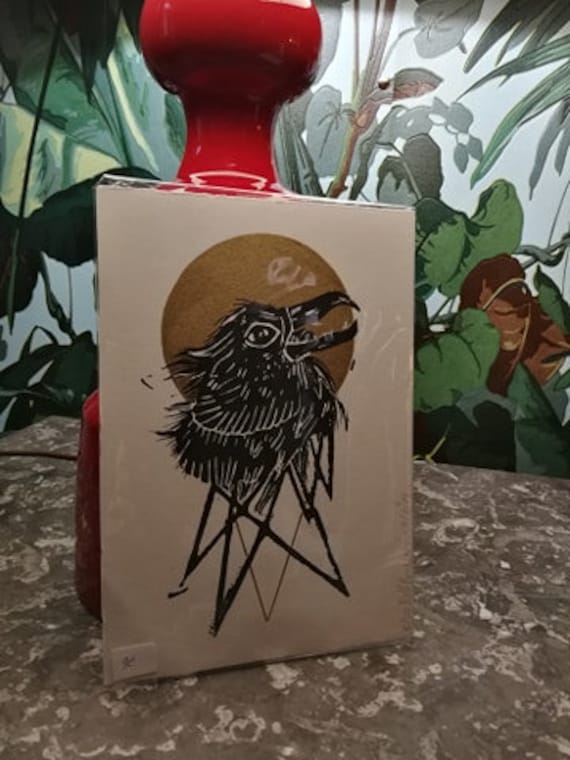Linogravure Corbeau Création et Illustration Originales. Réalisation à La Main