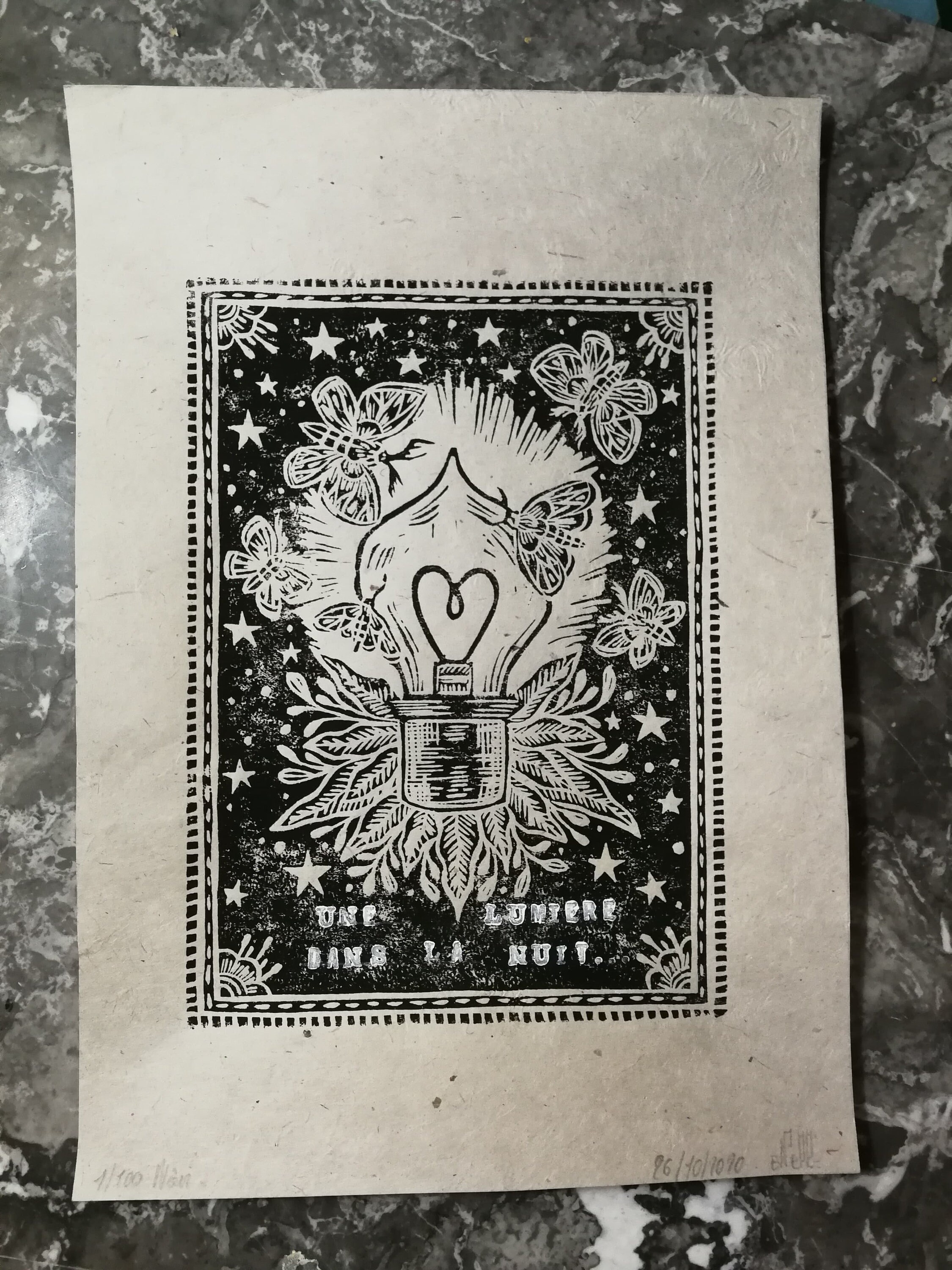 Linogravure Une Lumière Dans La Nuit Création Originale By Nell