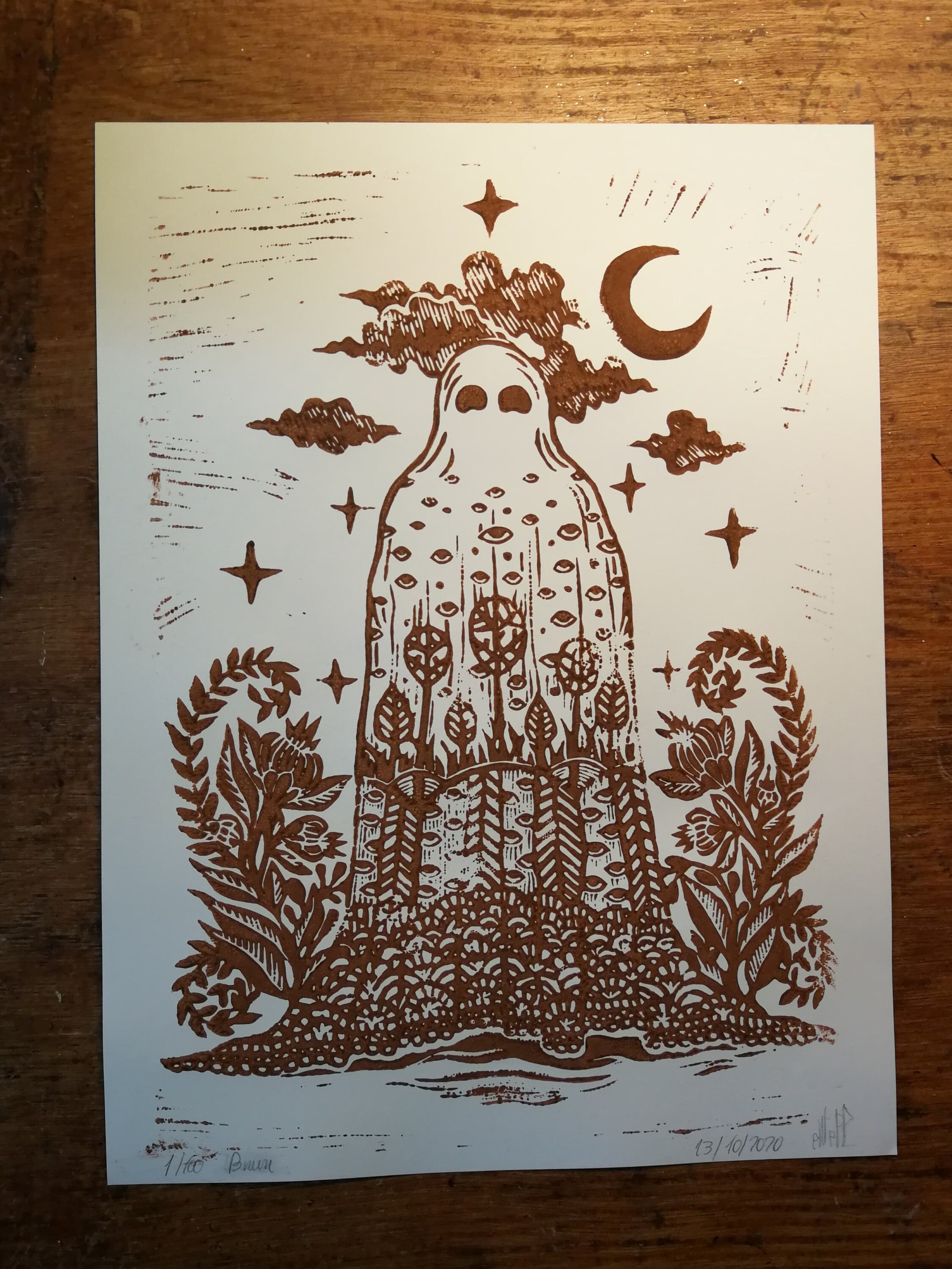 Linogravure Ghost Planet Création Originale By Nell