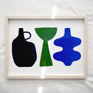 Original Linocut Print / Green Black Blue Vase illustration / A4 / Wall Art /Birthday gift / Housewarming Gift / Christmas Gift