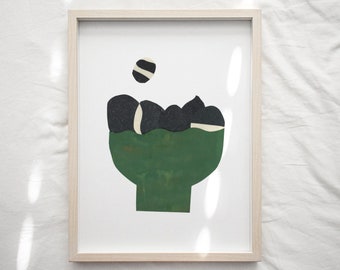 Handmade Scandi Modern Decor: Contemporary, Green Bowl Collage, A3 Poster Wall Art Print / Kitchen / Birthday / Housewarming/ Christmas Gift