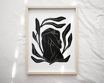 Original Linocut Print / Couple Hugging Black illustration / A4 / Wall Art / Birthday gift / Valentines / Anniversary Gift / Wedding Gift