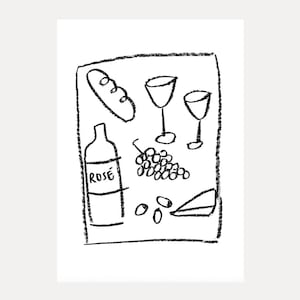 Original Art Print / Foodie Picnic Sketch illustration / Art print / A3 / Food wall Art / Birthday gift / Wine and Cheese Kitchen Art