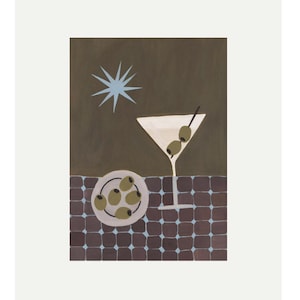Limited Edition &#39;Dirty Martini Please&#39; Art Print - Thick Textured Paper - Unique Home Decor - Available in A4, A3 - Cocktails and Olives