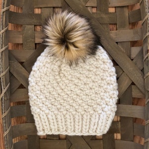 Luxury Merino Wool Beanie, Faux Fur Pom Beanie