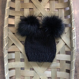Double Pompom Baby Beanie, 6-12 Months Faux Fur Pompom Toque