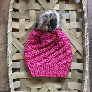 Chunky Hand Knitted Beanie with Detachable  Faux Fur Pom, Adult/ Teen Toque