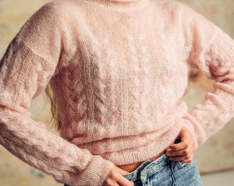 Hand Knitted Pink Mohair Sweater / Pullover / Warm and Soft sweater / Long Sleeve Mohair and Silk Sweater / Pink Pullover / Mohair Jumper