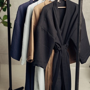 Unisex Kimono Waffle Bathrobe / Cotton Robe / Robe for Him and for Her / Brown Robe for Home / Wide sleeves Kimono / Christmas present / image 10