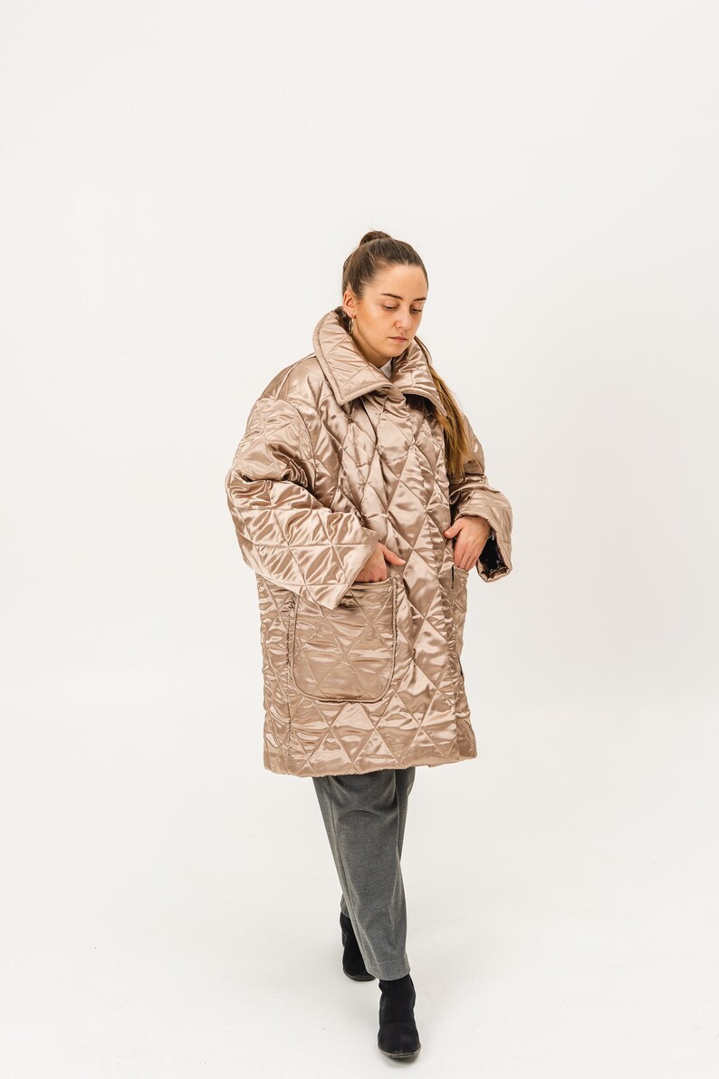 Golden Oversize Coat / Long Jacket / Quilted Coat / Spring Winter Warm Coat / Woman Sand Colour Jacket / Burning Man Jacket/ Festival outfit image 6