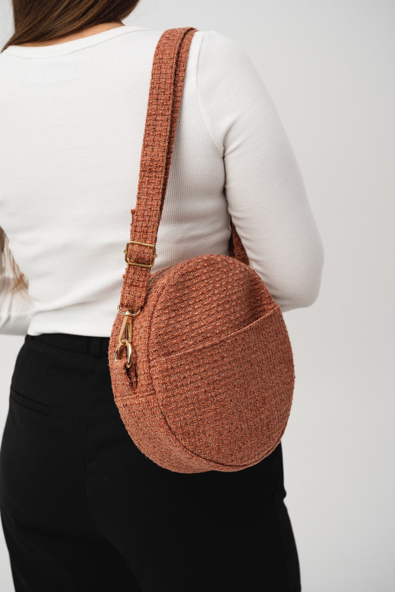 Round Crossbody Bag / Coral Round bag / Small Stylish Purse / Travelling Bag / Evening Shoulder Bag / Woman Bag image 6