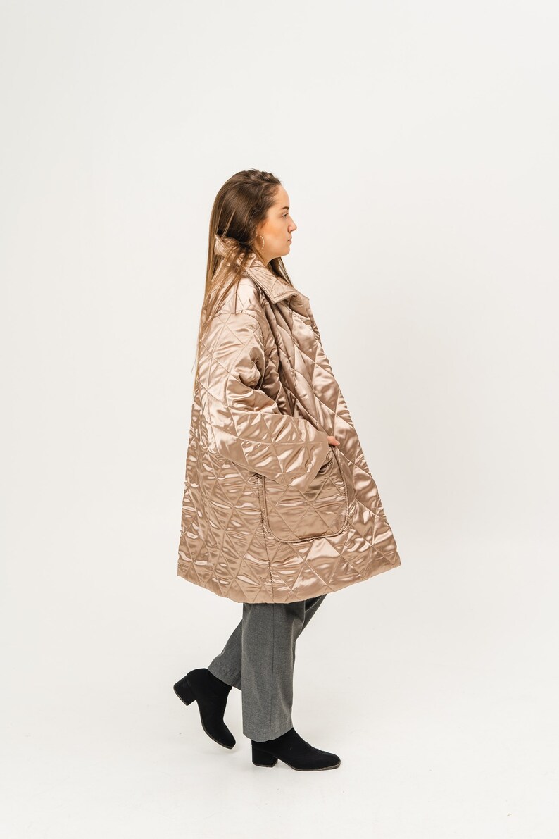 Golden Oversize Coat / Long Jacket / Quilted Coat / Spring Winter Warm Coat / Woman Sand Colour Jacket / Burning Man Jacket/ Festival outfit image 5