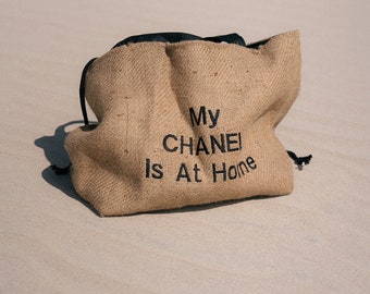 Mi Chanel está en casa/ Trabajando para ese Birkin / Bolso de playa de hombro muy caro / Bolsa de saco de café en bicicleta / Bolsa costera / Bolsa con notas