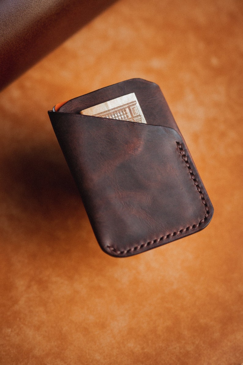 Cartera de cuero hecha a mano / billetera de bolsillo de cuero / billetera de tarjeta / titular de tarjeta unisex / billetera minimalista hecha a mano / regalo para él imagen 1