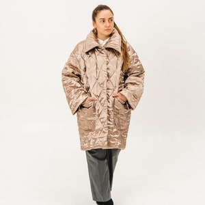 Golden Oversize Coat / Long Jacket / Quilted Coat / Spring Winter Warm Coat / Woman Sand Colour Jacket / Burning Man Jacket/ Festival outfit image 2