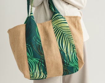 Large Jute tote/ Beach Tote Bag / Beach shoulder bag / Original coffee Jute bag/ Grocery shopping/ Market tote/ Beach tote/ Large beach bag/
