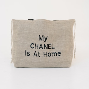 Mein Chanel ist zu Hause Schulter Strandtasche / Leinen Strandtasche / Große Leinen Schultertasche mit Taschen / Küstentasche / Muttertasche/ Stilvolle Tasche