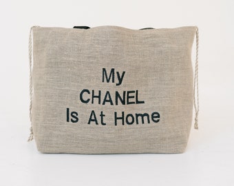 Sac de plage à bandoulière My Chanel Is At Home / Sac de plage en lin / Grand sac à bandoulière en lin avec poches / Sac côtier / Sac pour mère / Sac élégant