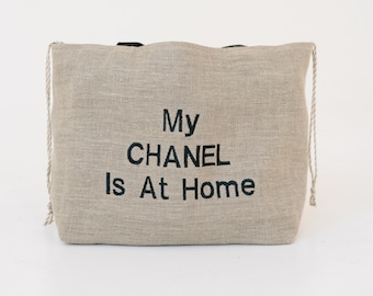 My Chanel Is At Home Shoulder Beach Bag /  Linen Beach Bag / Large Linen  Shoulder Bag With Pockets / Coastal Bag / Mothers Bag/ Stylish Bag