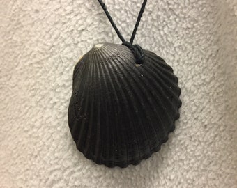 Black scallop shell pendant necklace - small, medium or large size shell