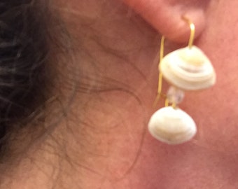 Dual mini clam shell earrings