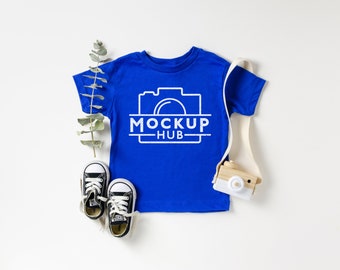 Bella Canvas 3001t Royal Mockup Flat Lay Kids Tshirt Mockup Etsy