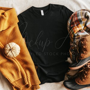 Bella Canvas Fall Mockup | 3001 Black | 3001C Shirt Mockup | Black Tshirt Mockup | Bella Canvas Mockup | Boho Mockup | Autumn Mockup