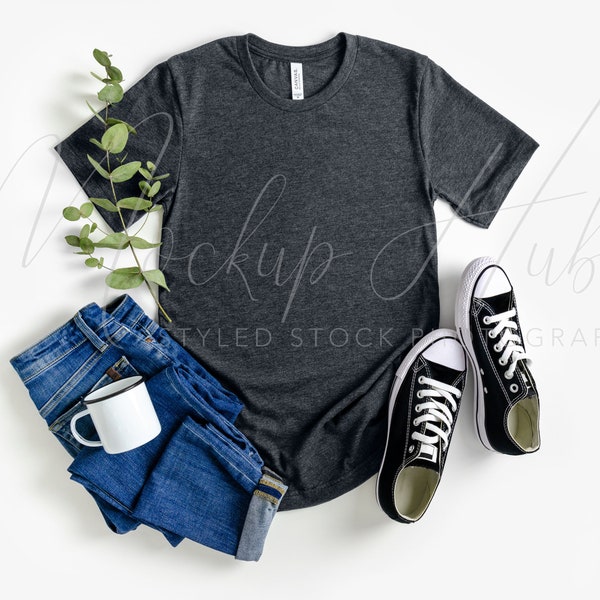 Bella Canvas Mockup | 3001 Heather Dark Grey | 3001 Shirt Mock Up | Grey Tshirt Mockup | Bella Canvas Mock Up | Gender Neutral Mockup