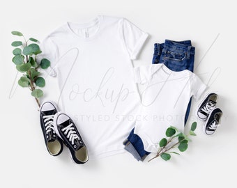Bella Canvas 3001 Mockup | Father's Day Mockup | Mommy and Me | Bella Canvas Mockup | Tshirt Mockup 3001 White 100B White | Matching Mockup