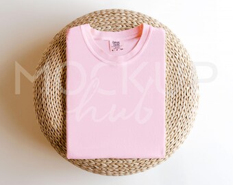 Comfort Colors 1717 Mockup Blossom | Folded CC1717 Tshirt | Simple to Highlight Design | Pink Shirt Mockup