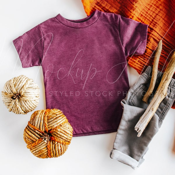 Bella Canvas Halloween Mockup | 3001T Heather Maroon T-Shirt | Fall Mockup | Halloween Boho Mockup | Bella Canvas Toddler Mockup