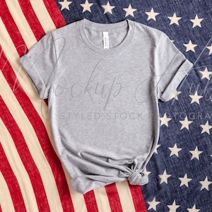 Bella Canvas 4th of July Mockup | 3001 Heather Athletic | Bella Canvas Mockup | 3001 Shirt Mock Up | Grey Tshirt | Military Patriotic Mockup