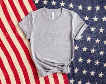 Bella Canvas 4th of July Mockup | 3001 Heather Athletic | Bella Canvas Mockup | 3001 Shirt Mock Up | Grey Tshirt | Military Patriotic Mockup