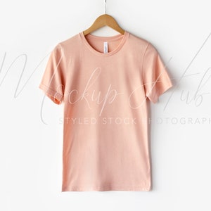 Bella Canvas Mockup | 3001 Heather Peach | 3001CVC Shirt Mock Up | Hanging Mockup | Bella Canvas Mock Up | Boho Mockup | Pink Tshirt