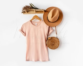Bella Canvas 3001 Mockup Heather Pfirsich | Frühling Mockup | 3001 Shirt Mockup hängenTshirt Mockup | Bella Canvas Mockup | Sommer Boho Mockup