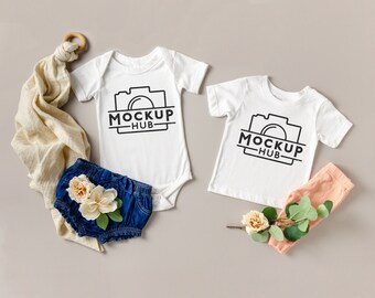 Bella Canvas White Mockup | 100B and 3001B | Valentine's Mockup | Flat Lay Baby Mockup | Toddler Mockup | Girl Sibling Mockup | Matching
