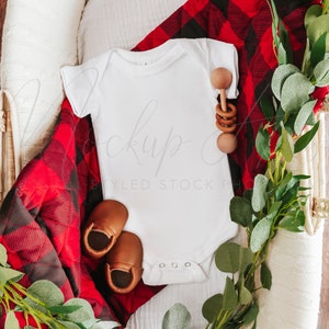 Bella Canvas Christmas Mockup | 100B White Bodysuit | Baby Mockup | Holiday Mockup | Boho Mockup | Gender Neutral | Bella Canvas Mockup