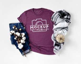 Bella Tela Mockup Autunno Mockup Mockup di Halloween 3001 Heather Maroon Tshirt Mockup Mockup Bella & Tela T-shirt di Mockup 3001C