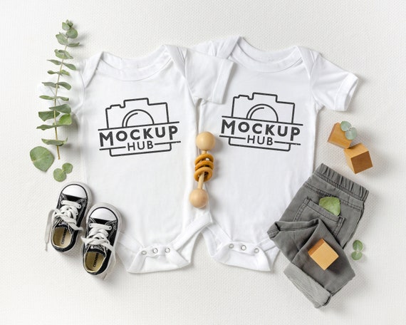 Bella Canvas White Bodysuit Twins Mockup Flat Lay One Piece Etsy
