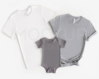 Bella Canvas Family Mockup | 3001 White | 3001 Heather Athletic | 100B Asphalt | Bella Canvas Mockup | Baby Mockup | Mom Dad Baby Mockup