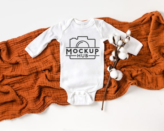 Rabbit Skins 4411 White Long Sleeve Bodysuit Flat Lay One Piece