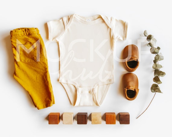Rabbit Skins Baby Mockup | 4400 Natural Bodysuit | Fall Mockup | Bodysuit Mockup | Baby Mockup | Boho Mockup | Gender Neutral