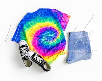Colortone Tie-Dye Mockup | CD100 Neon Regenboog | Tshirt Mockup | Tie Dye Mockup | Zomer Mockup | Strand Mockup | Groovy Mockup Hippie Mockup