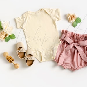 Rabbit Skins Mockup | 4400 Natural Baby Bodysuit | Mother’s Day Mockup | Baby Girl Mockup | White Bodysuit Mockup | Vintage Boho Mockup