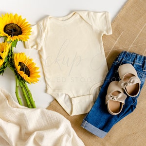 Rabbit Skins Mockup | 4400 Natural Baby Bodysuit | Summer Mockup | Baby Girl Mockup | White Bodysuit Mockup | Sunflower Vintage Boho Mockup